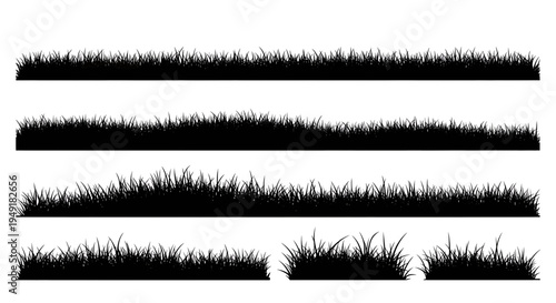 A collection of black silhouette grass borders featuring various lengths and density patterns design