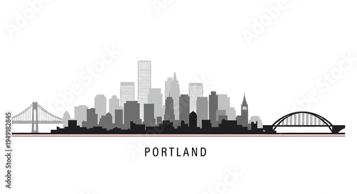 Minimalist graphic illustration featuring the iconic skyline of the city of portland in oregon