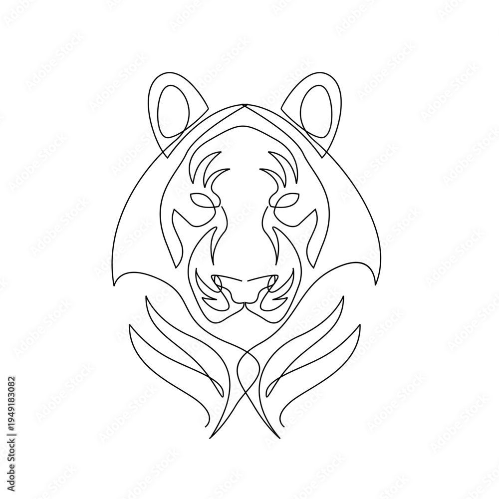 Obraz premium Minimalist Continuous Line Art Tiger Head Vector Design