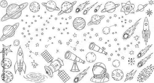 Isolated celestial objects on transparent background various astronomy illustrations