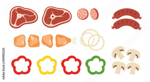 Flat Vector Icons of Raw Food Ingredients for Cooking and Meal Prep
