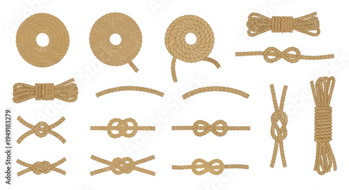 Nautical Rope Knots and Coils Vector Icons Set