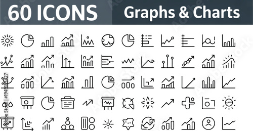 Business graphs and charts icon collection for data analysis financial reporting and statistical visualization
