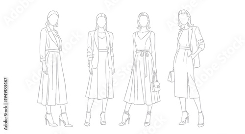 Elegant Women Fashion Business Line Art Vector Illustration