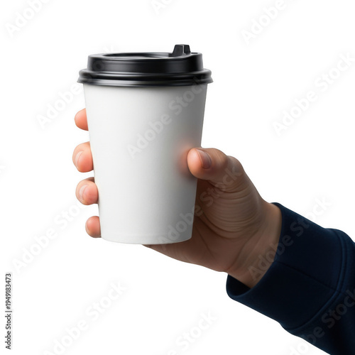Hand holding coffee cup with colorful pills spilling out