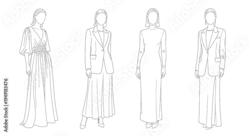 Fashion Illustration: Women's Outfits - Line Art
