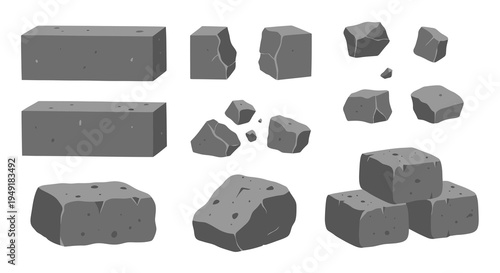 Gray Stone Blocks and Rocks Vector Illustration