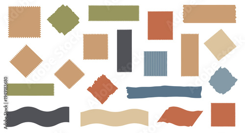 Textured Paper Scraps and Washi Tape Elements, Flat Design