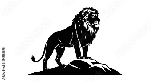 Black  White Lion Glyph on Rock, Symbolizing Strength and Power