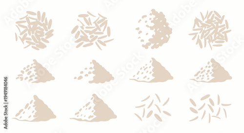 Set of rice illustrations, grain and flour, flat design, food