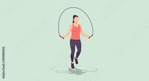 Athletic woman in sportswear exercising with a skipping rope.