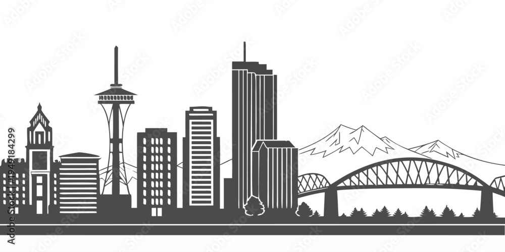 Obraz premium Portland City Skyline Silhouette Illustration