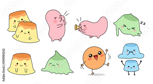 Cute Cartoon Food Characters Jelly Pudding Flan Characters, Kawaii