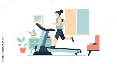 Fit woman in sportswear running on a treadmill indoors.