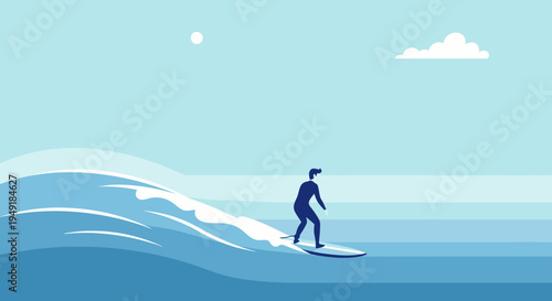 Lone surfer in a dark wetsuit skillfully riding a blue ocean wave.