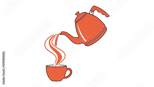 Steaming Tea Ceremony: A minimalist illustration captures the essence of a serene tea ceremony, depicting a teapot pouring aromatic tea into a delicate teacup, evoking warmth and relaxation.