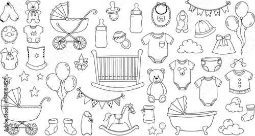A collection of baby related objects isolated on transparent background