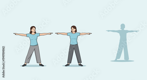 Woman demonstrating arm circle exercise for fitness warmup routine.