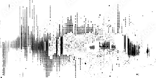 Abstract background. Monochrome texture. Extreme close-up of scattered black ink specks and faint diagonal hatch marks printed