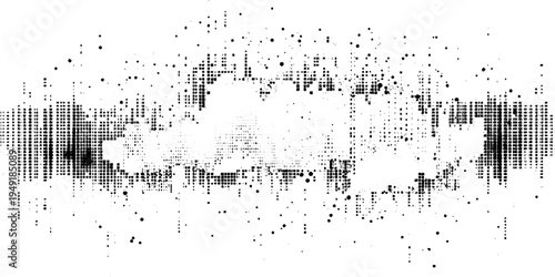 Abstract background. Monochrome texture. Extreme close-up of scattered black ink specks and faint diagonal hatch marks printed