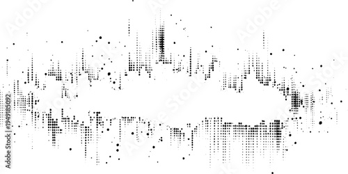 Extreme close-up of scattered black ink specks and faint diagonal hatch marks printed on white paper, grunge texture.