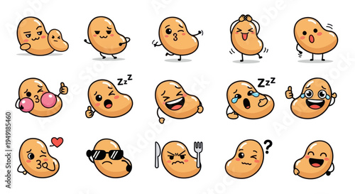 Cute Bean Character Emoticons Collection, Food Art Style