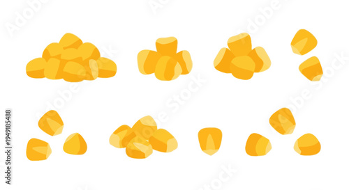 Flat Design Corn Kernels Pile Icon Set Vector Food Illustration
