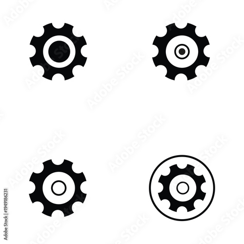 Black and White Industrial Hardware Icon Set.