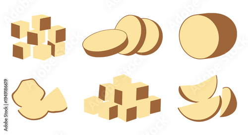 Flat Vector Illustration of Potatoes Cut into Various Shapes and Sizes