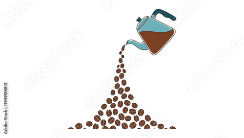 Coffee Bean Cascade: An artistic representation features a coffee pot pouring a cascade of rich, aromatic coffee beans, creating a visual symphony of the coffee experience.