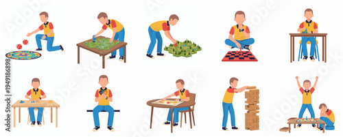 Flat Illustration Set of Leisure Activity at Home with Boy Character