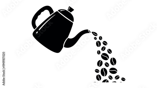 Coffee Bean Pour: An illustrated silhouette of a teapot pouring a cascade of aromatic coffee beans. This image evokes the simple pleasure of morning rituals. 