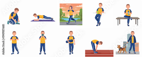 Cartoon Character Various Sport and Lifestyle Activity Flat Icon Illustration
