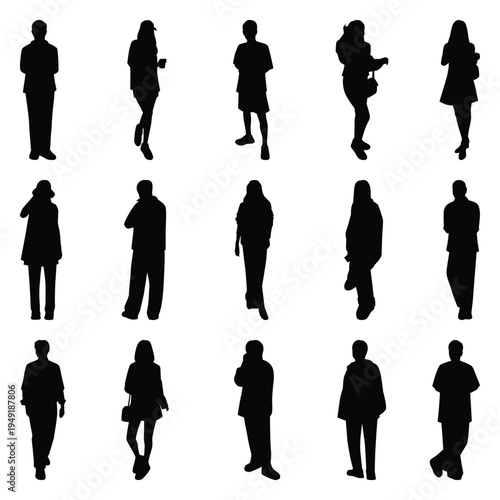 Vector collection set of individual people silhouettes.