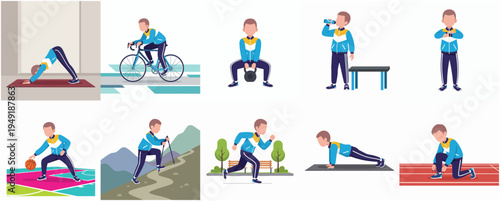 Cartoon Style Illustration Displaying Active Lifestyle and Different Sport Activities