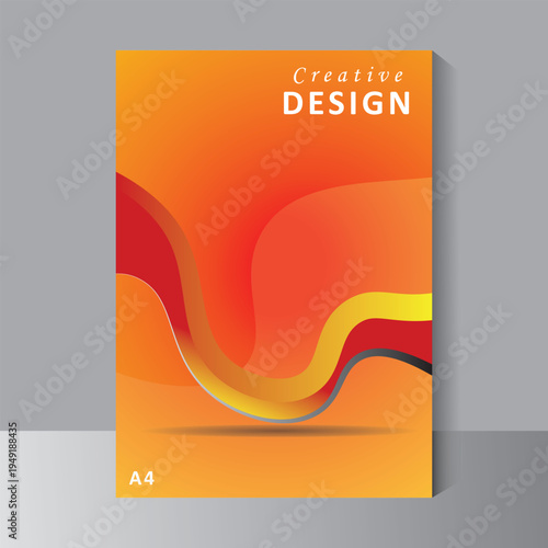Book cover template for annual report, wave shape on yellow and orange color background - A4 size magazine, booklet, proposal, portfolio, brochure, poster.