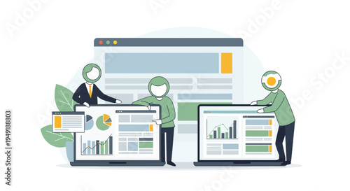 Business analytics team collaborating on data visualization and strategy.