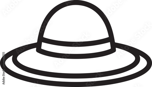 Hand Drawn Woman Hat Black and White Illustration in Minimal Line Art Style Design
