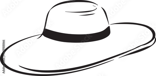 Hand Drawn Woman Hat Black and White Illustration in Minimal Line Art Style Design