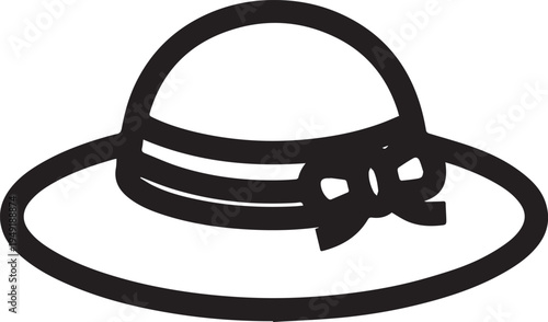 Hand Drawn Woman Hat Black and White Illustration in Minimal Line Art Style Design