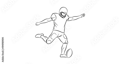 American Football Player Kicking Ball Line Drawing.