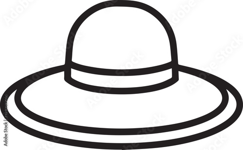 Hand Drawn Woman Hat Black and White Illustration in Minimal Line Art Style Design