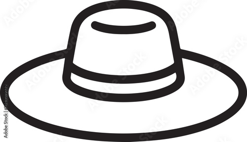 Hand Drawn Woman Hat Black and White Illustration in Minimal Line Art Style Design