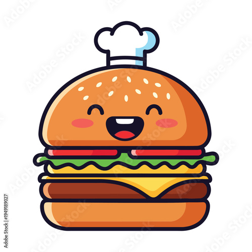 Happy Burger Chef Mascot Vector Illustration
