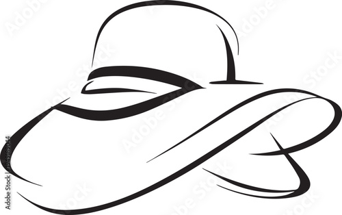 Hand Drawn Woman Hat Black and White Illustration in Minimal Line Art Style Design