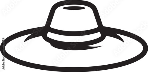 Hand Drawn Woman Hat Black and White Illustration in Minimal Line Art Style Design