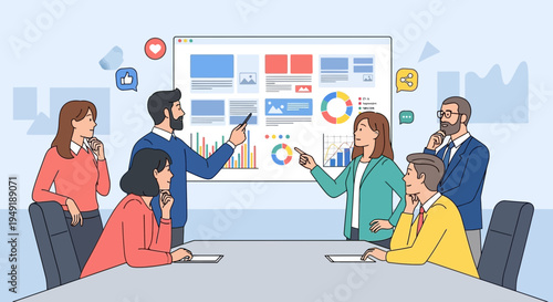 Business Team Collaborating on a Presentation Board.