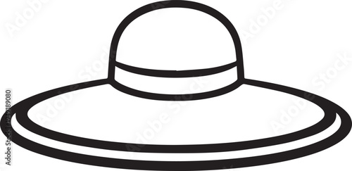 Hand Drawn Woman Hat Black and White Illustration in Minimal Line Art Style Design