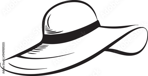 Hand Drawn Woman Hat Black and White Illustration in Minimal Line Art Style Design