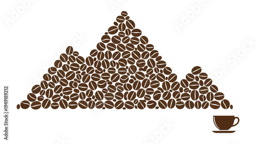 Coffee bean Mountain: A unique design featuring coffee beans meticulously arranged to resemble a mountain range, with a single coffee cup at its base.
